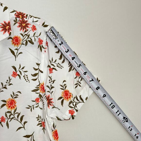 Amercrombie & Fitch Men's White Orange Hawaiian Floral Camp Short Sleeve Shirt - Picture 7 of 8